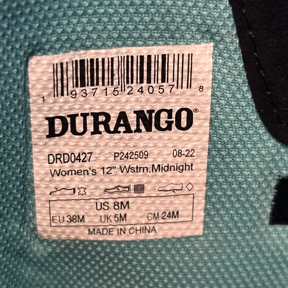 Durango Women’s Black Cowboy Boots Size 8 - Picture 11 of 15